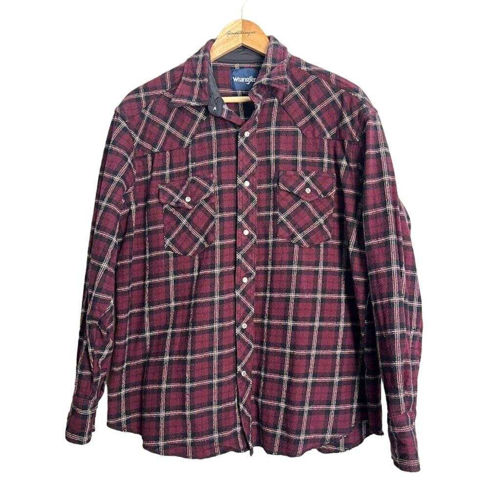 Wrangler Pearl Snap Button Up Red Plaid‎ Flannel Shirt Size XL